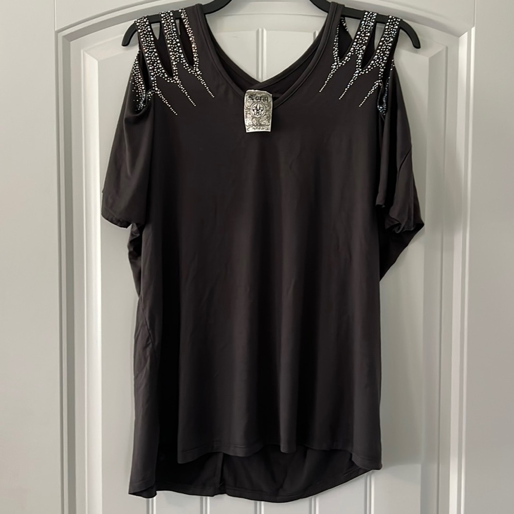 VOCAL GRAY RHINESTONE TOP SZ L